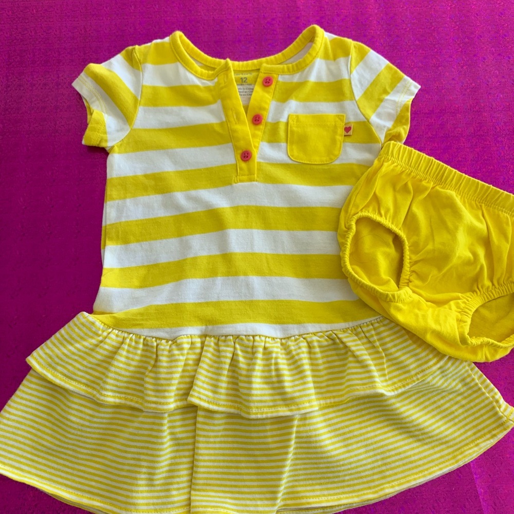 Carters cheerful yellow dress, 12 month.